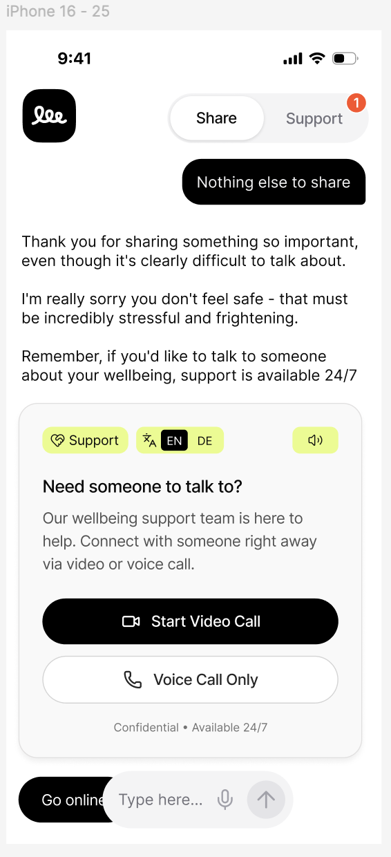 Two-tab video call support card