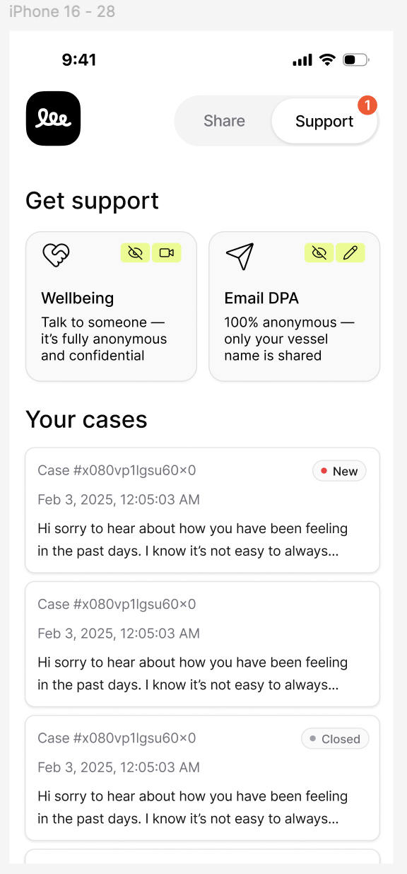 Two-tab Help landing with support cards and cases